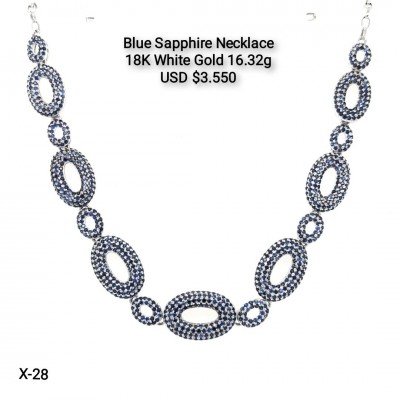 Blue Sapphire Necklace 18k White Gold 16.32g