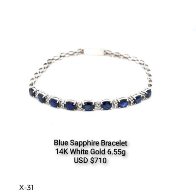 Blue Sapphire Bracelet 14K White Gold 6.55g